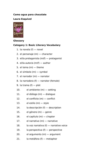 Como agua para chocolate by Laura Esquivel - Glossary