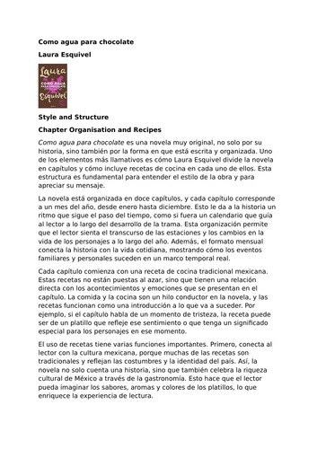Como agua para chocolate by Laura Esquivel – Style and Structure – Chapter Organisation and Recipes