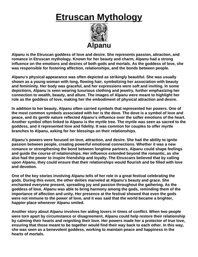Etruscan God: Alpanu “Article & Questions” Assignment