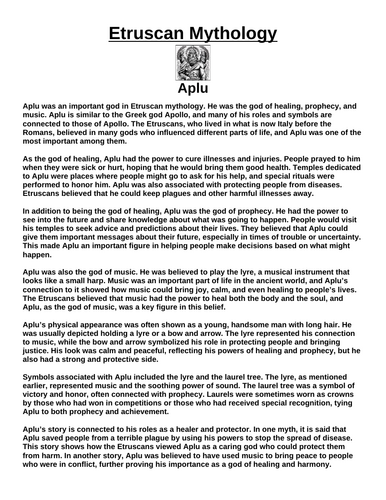 Etruscan God: Aplu “Article & Questions” Assignment