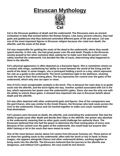 Etruscan God: Cel “Article & Questions” Assignment