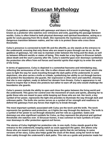 Etruscan God: Culsu “Article & Questions” Assignment