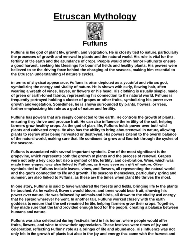Etruscan God: Fufluns “Article & Questions” Assignment