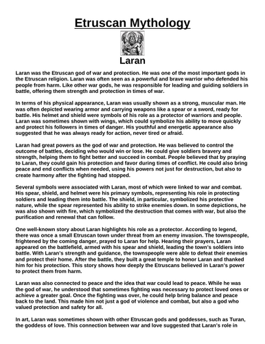 Etruscan God: Laran “Article & Questions” Assignment