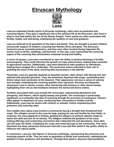 Etruscan God: Lasa “Article & Questions” Assignment