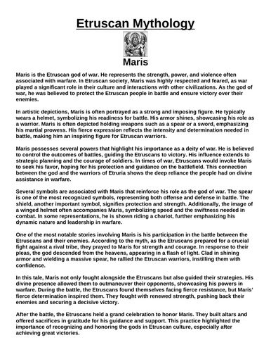 Etruscan God: Maris “Article & Questions” Assignment