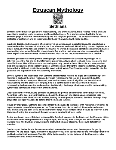 Etruscan God: Sethlans “Article & Questions” Assignment