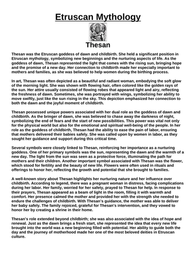 Etruscan God: Thesan “Article & Questions” Assignment