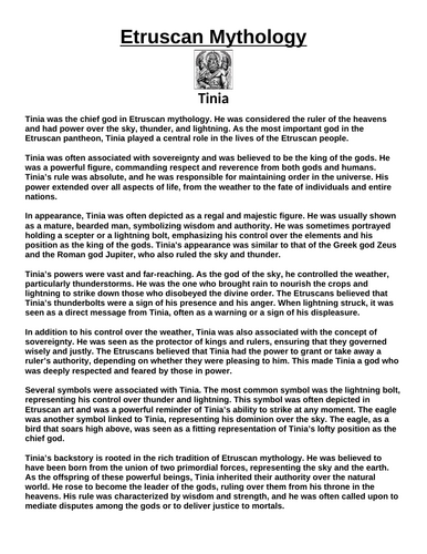 Etruscan God: Tinia “Article & Questions” Assignment