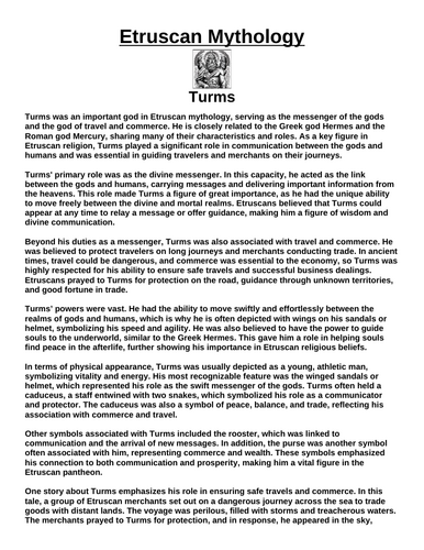 Etruscan God: Turms “Article & Questions” Assignment