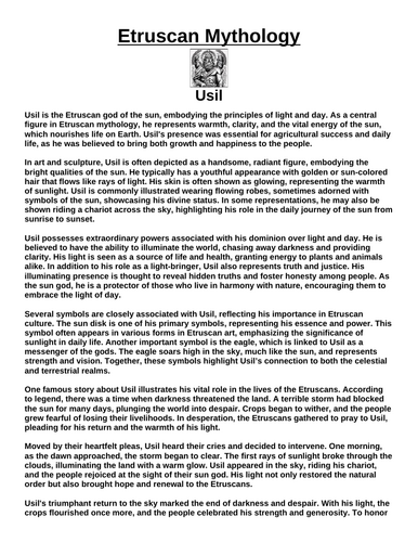 Etruscan God: Usil “Article & Questions” Assignment