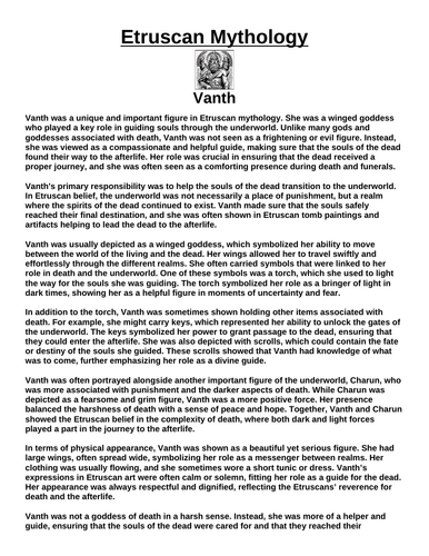 Etruscan God: Vanth “Article & Questions” Assignment