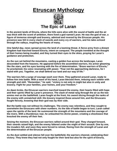 Etruscan Myth: The Epic of Laran “Article & Questions” Assignment