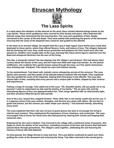 Etruscan Myth: The Lasa Spirits “Article & Questions” Assignment