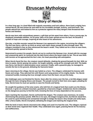 Etruscan Myth: The Story of Hercle “Article & Questions” Assignment