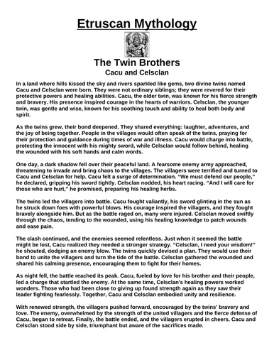 Etruscan Myth: The Twin Brothers “Article & Questions” Assignment