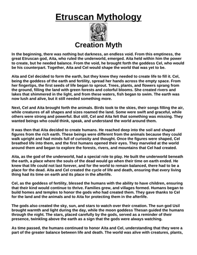Etruscan Myths Unit Assignment Bundle (11 Stories w/ Questions)