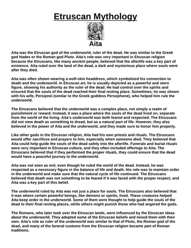Etruscan Mythology Unit Assignment Bundle (35 Articles w/ Questions)