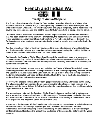 French & Indian War: Treaty of Aix-la-Chapelle “Article & Questions” Assignment