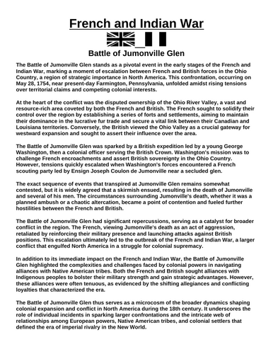 French & Indian War: Battle of Jumonville Glen “Article & Questions” Assignment