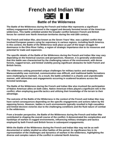 French & Indian War: Battle of the Wilderness “Article & Questions” Assignment