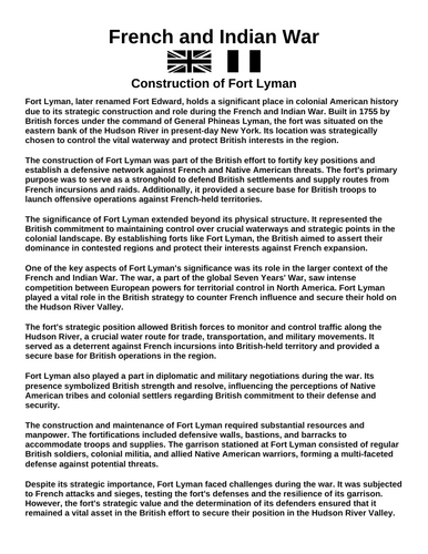 French & Indian War: Construction of Fort Lyman “Article & Questions” Assignment