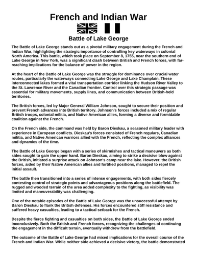 French & Indian War: Battle of Lake George “Article & Questions” Assignment
