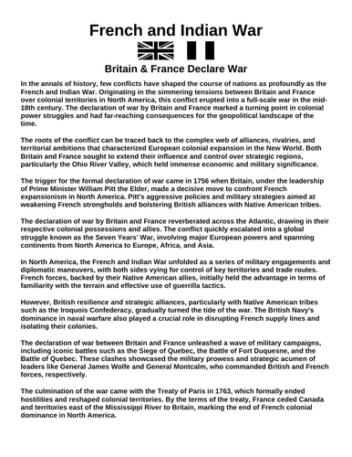 French & Indian War: Britain & France Declare War “Article & Questions” Assignment