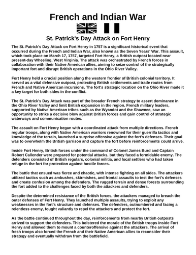 French & Indian War: St. Patrick's Day Attack on Fort Henry “Article & Questions” Assignment