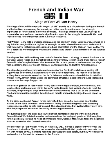 French & Indian War: Siege of Fort William Henry  “Article & Questions” Assignment