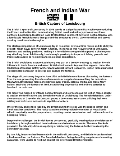 French & Indian War: British Capture of Louisbourg “Article & Questions” Assignment