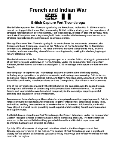 French & Indian War: British Capture Fort Ticonderoga  “Article & Questions” Assignment