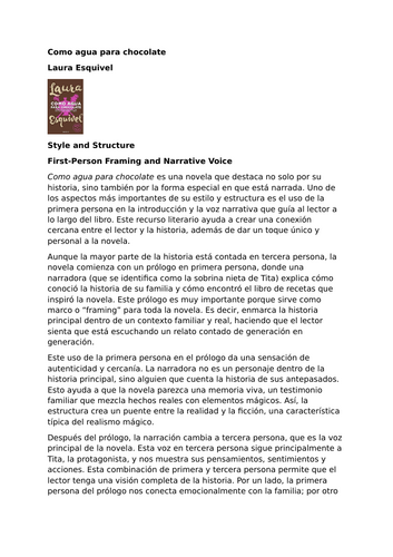 Como agua para chocolate by Laura Esquivel – Style and Narrative Voice