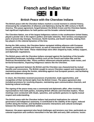 French & Indian War: British Peace with the Cherokee Indians “Article & Questions” Assignment