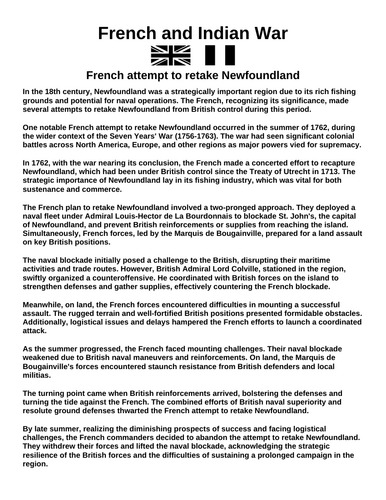 French & Indian War: French attempt to retake Newfoundland “Article & Questions” Assignment