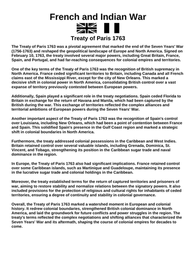 French & Indian War: Treaty of Paris 1763 “Article & Questions” Assignment