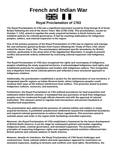 French & Indian War: Royal Proclamation of 1763 “Article & Questions” Assignment