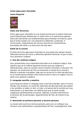 Como agua para chocolate by Laura Esquivel – Style and Structure
