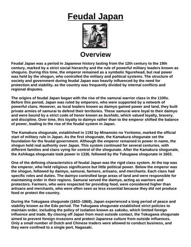 Feudal Japan: Overview “Article & Questions” Assignment