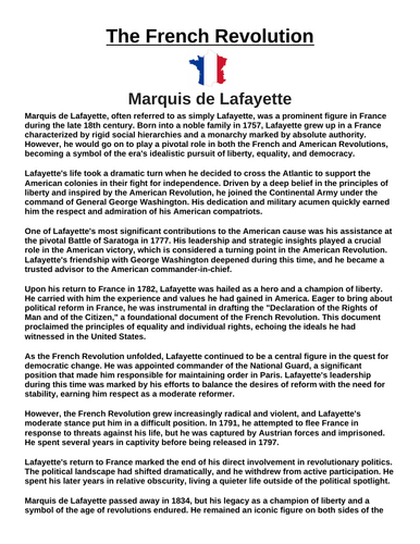 French Revolution: Marquis de Lafayette “Article & Questions” Assignment