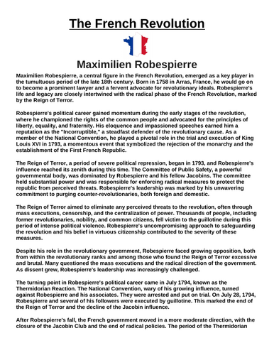 French Revolution: Maximilien Robespierre “Article & Questions” Assignment