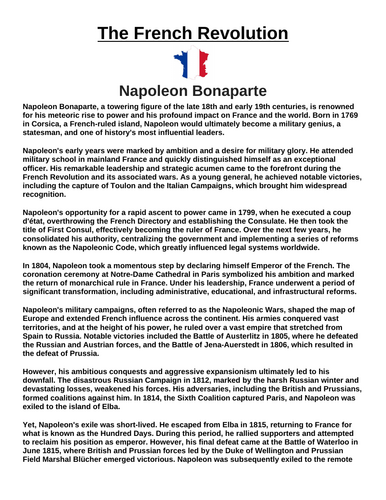 French Revolution: Napoleon Bonaparte “Article & Questions” Assignment
