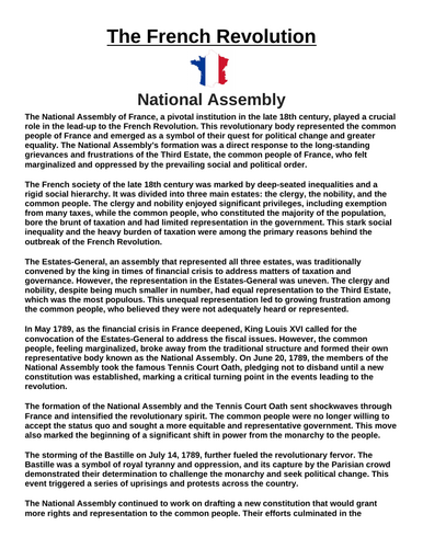 French Revolution: National Assembly “Article & Questions” Assignment