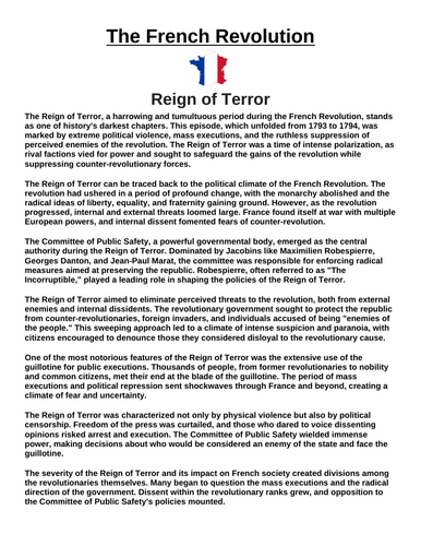 French Revolution: Reign of Terror “Article & Questions” Assignment