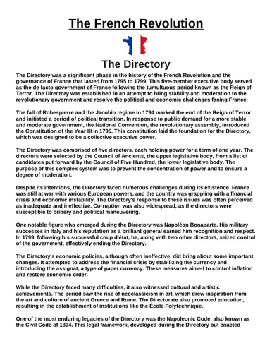 French Revolution: The Directory “Article & Questions” Assignment