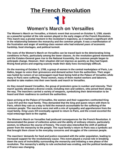 French Revolution: Women's March on Versailles “Article & Questions” Assignment