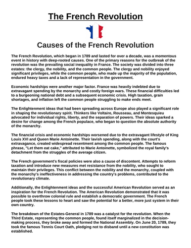 French Revolution Unit Assignment Bundle (12 Articles w/ Questions)