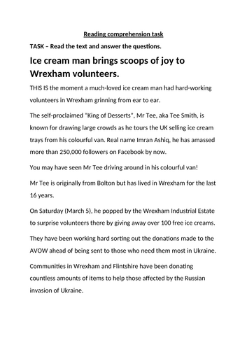Ice cream man reading comprehension