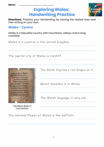 Wales Themed Handwriting Practice