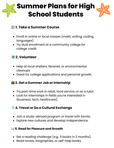 Summer Plans for High School Students